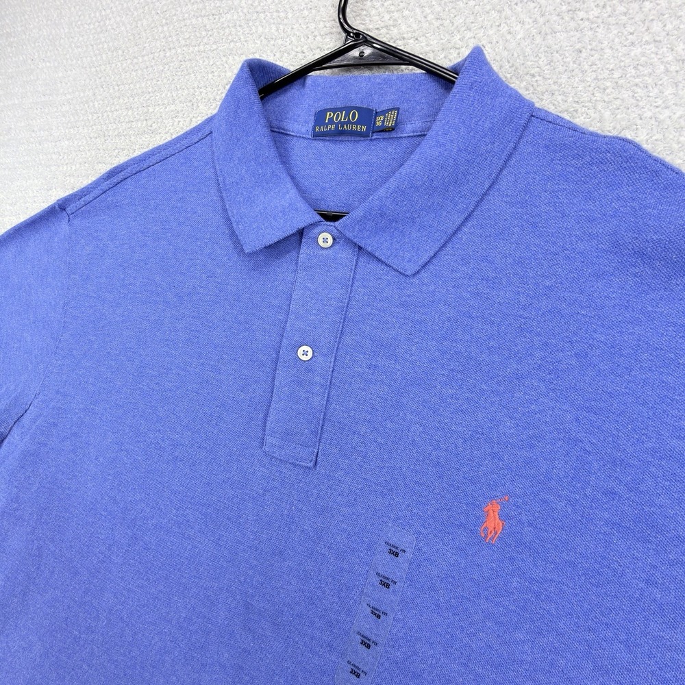Polo Ralph Lauren Polo Shirt Mens 3XB Big Classic Fit Blue Cotton Orange Pony